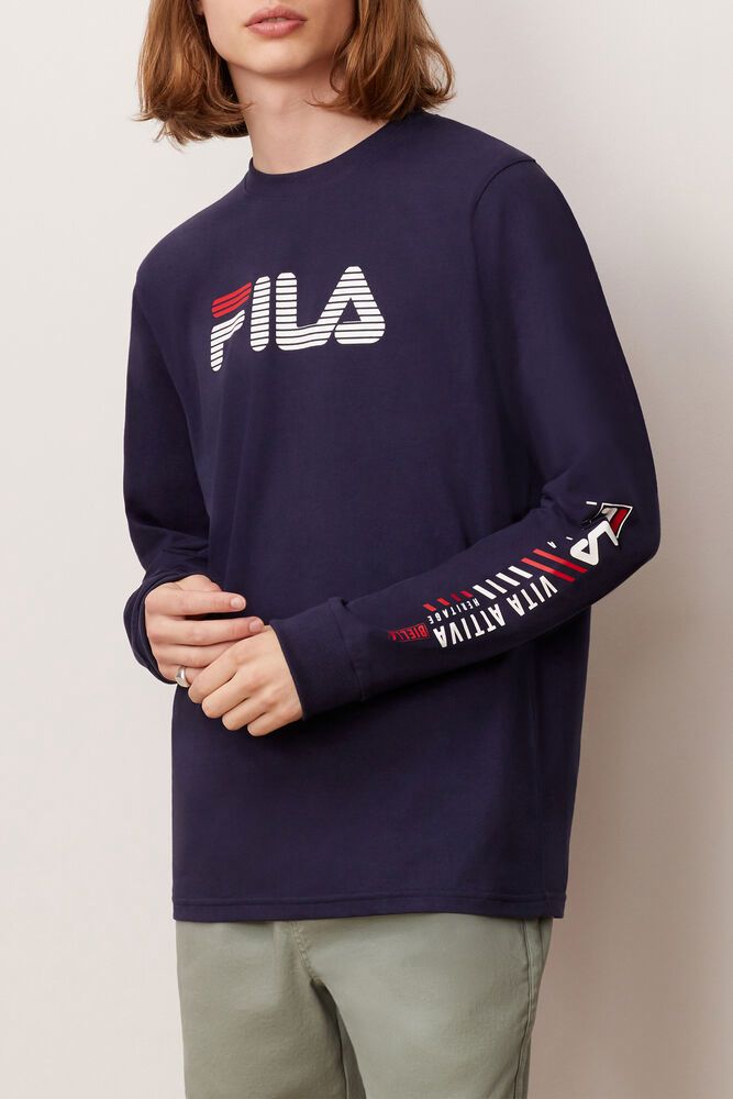 Fila T-Shirt Herre Mørkeblå Collinson Lang Ærme GYZ-598031